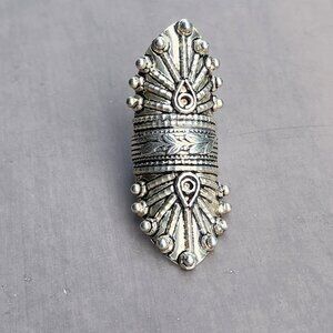 Sterling Silver 925 Long Shield Ring Vintage Boho Tribal Statement Jewelry Women